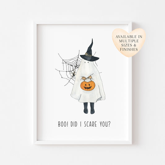 BOO did I scare you, ghost trick or treat illustration watercolour seasonal unframed wall art poster print