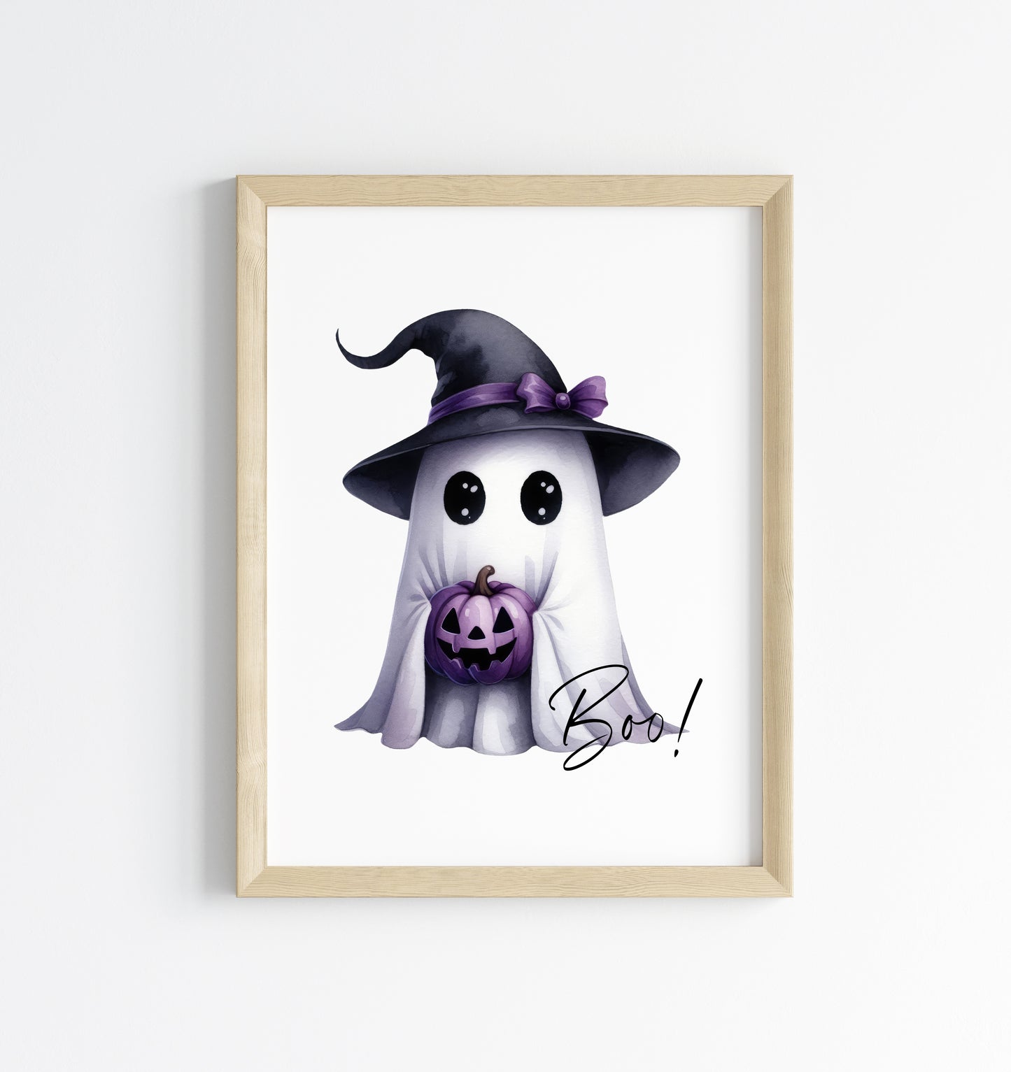 Boo cute purple watercolour ghost witch hat seasonal unframed wall art poster print print