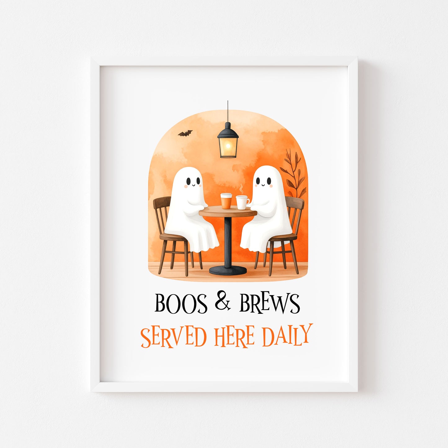 Ghost cafe Boos and Brews watercolour seasonal halloween unframed wall art poster