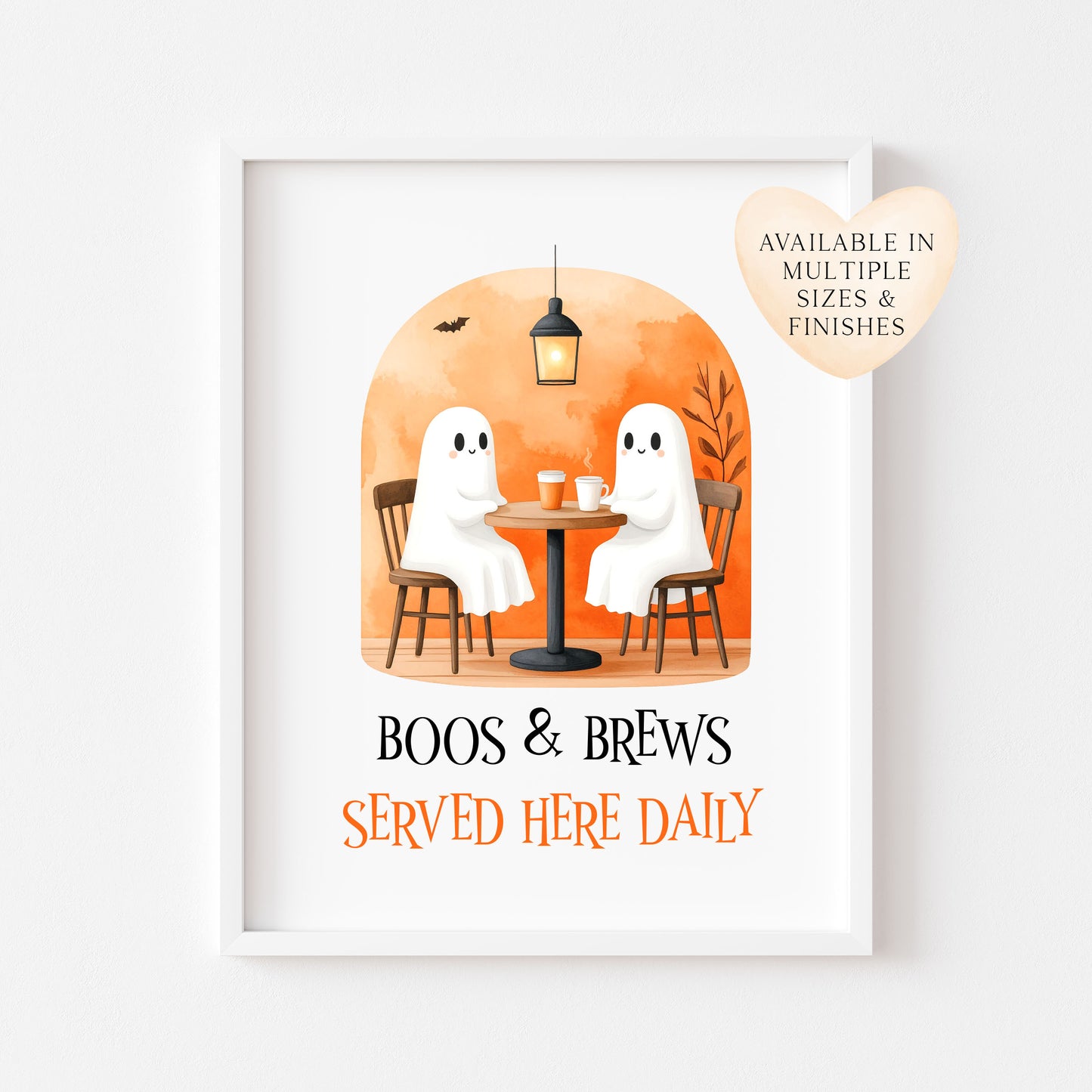 Ghost cafe Boos and Brews watercolour seasonal halloween unframed wall art poster