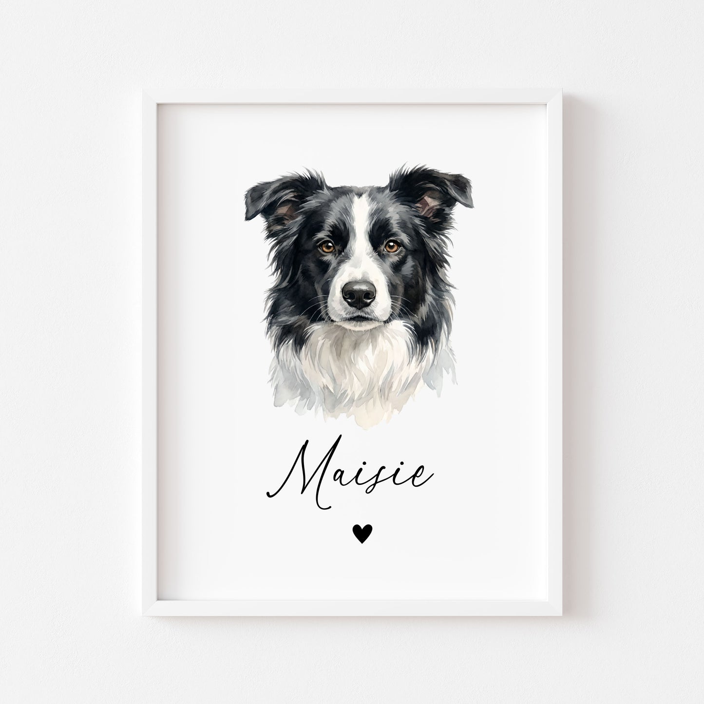 Personalised Border Collie Dog Print Custom Name Pet portrait watercolour unframed wall art poster