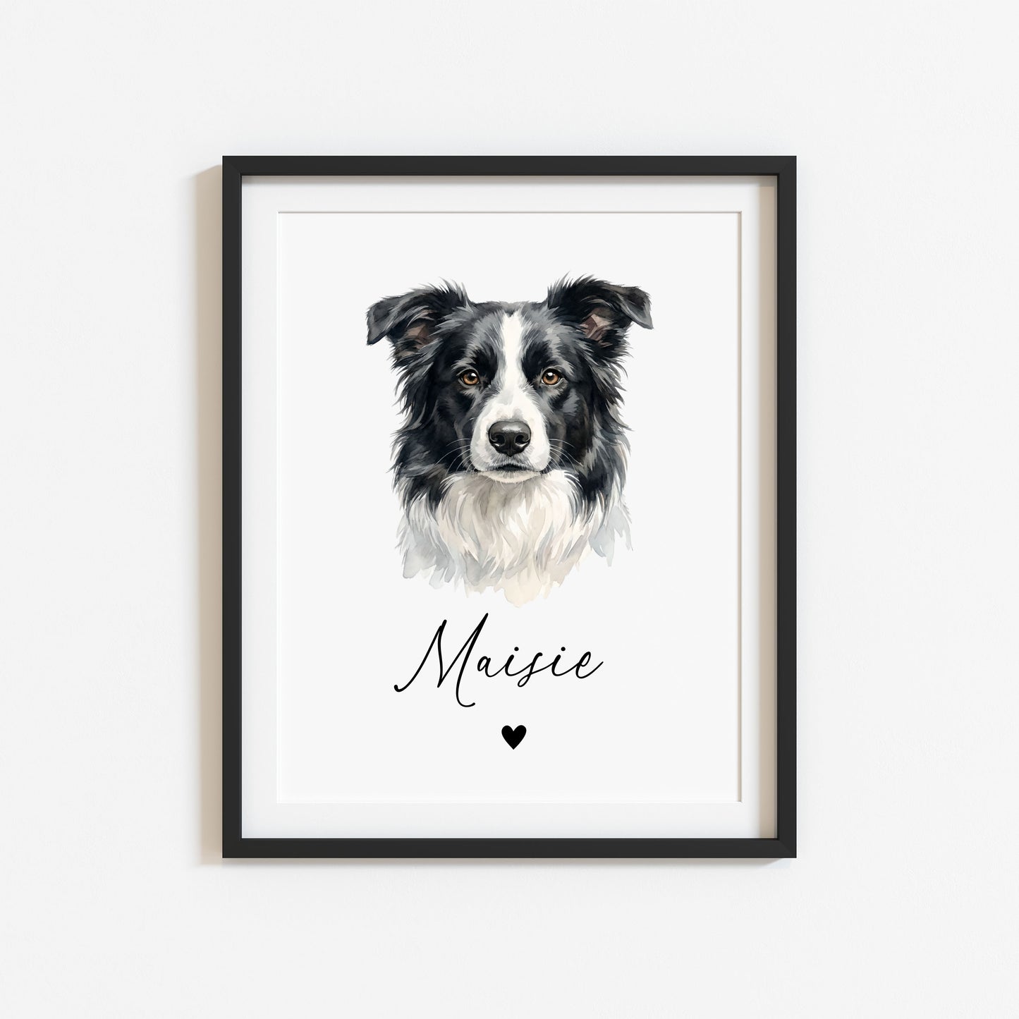 Personalised Border Collie Dog Print Custom Name Pet portrait watercolour unframed wall art poster