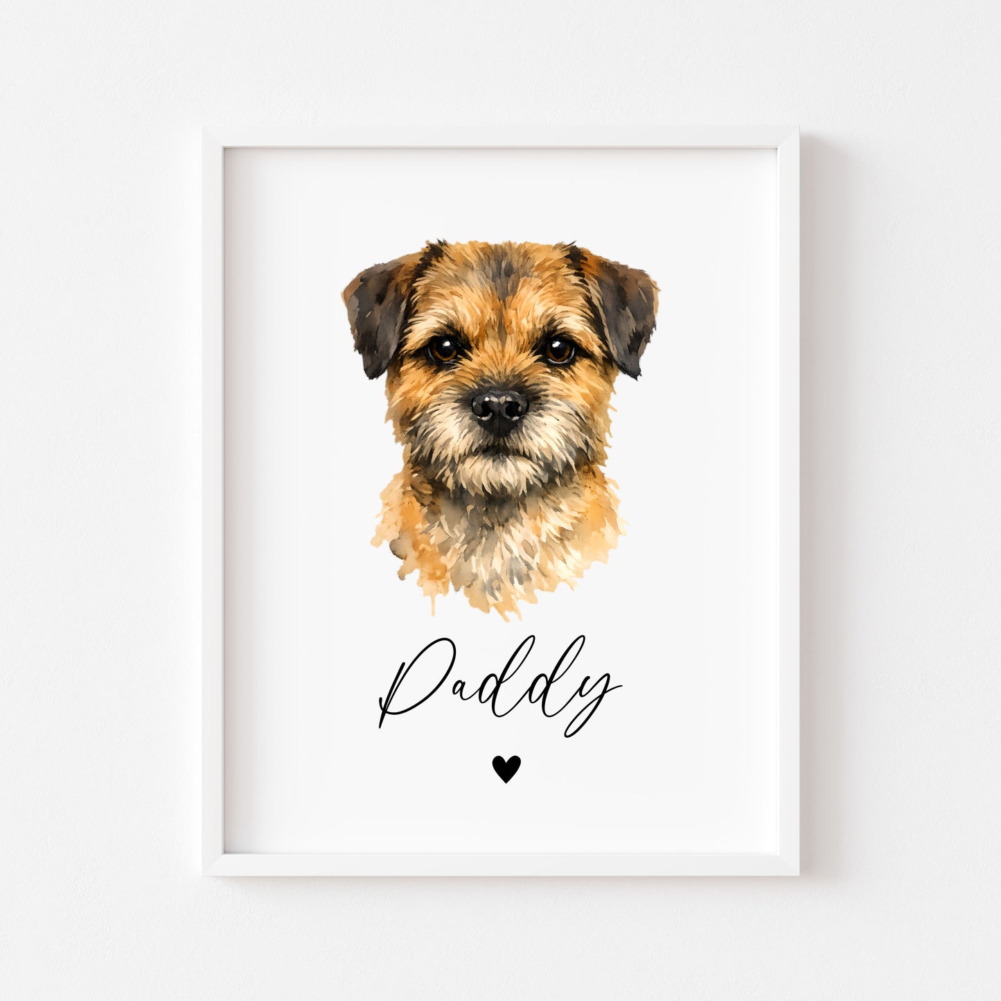Personalised Border Terrier Dog Print Custom Name Pet portrait watercolour unframed wall art