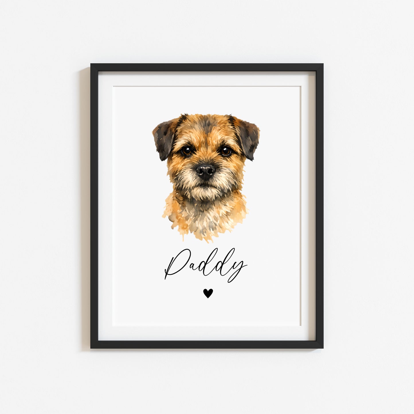 Personalised Border Terrier Dog Print Custom Name Pet portrait watercolour unframed wall art