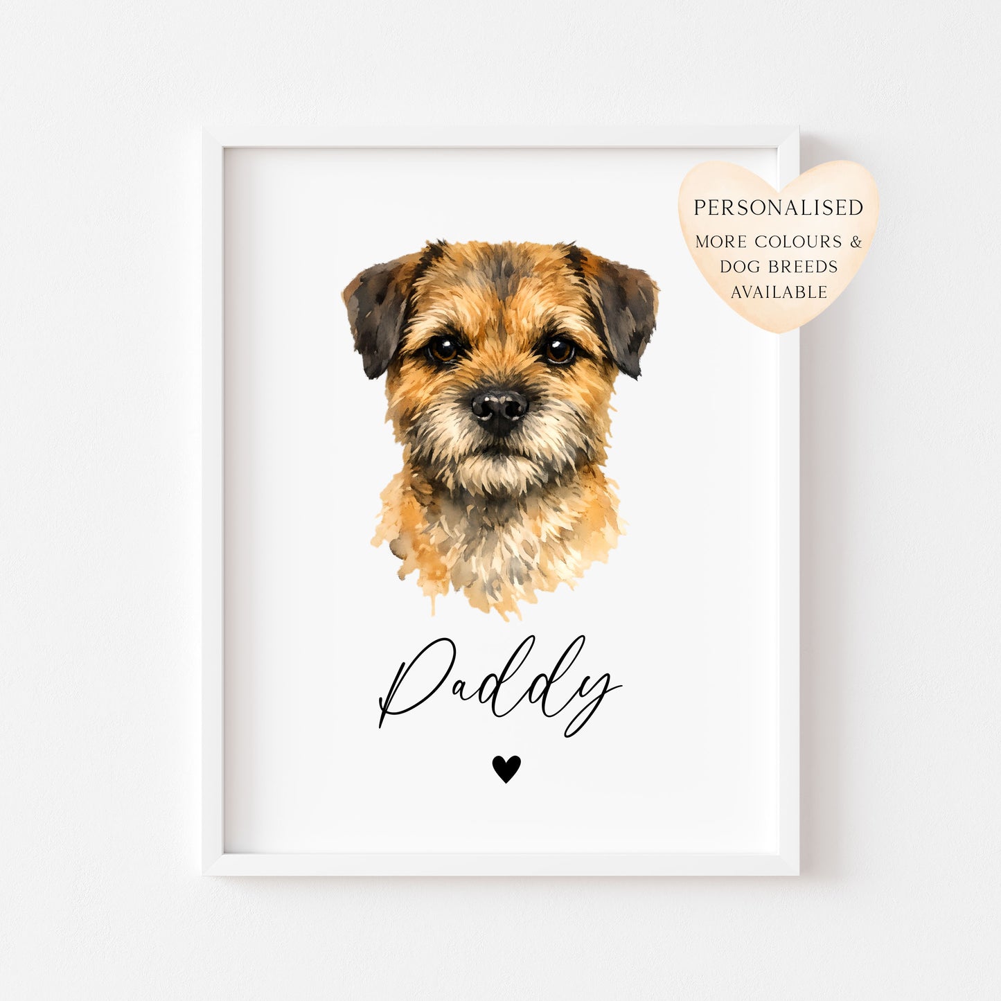 Personalised Border Terrier Dog Print Custom Name Pet portrait watercolour unframed wall art