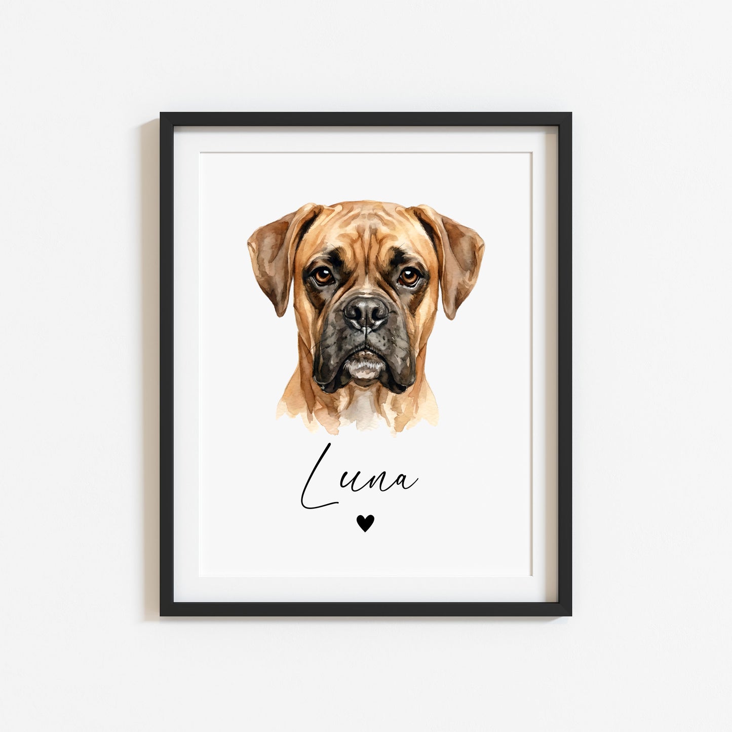 Personalised Boxer Print Custom Name Dog watercolour unframed wall art poster
