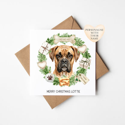 Personalised Dog Christmas card, Boxer custom pet name xmas card with envelope
