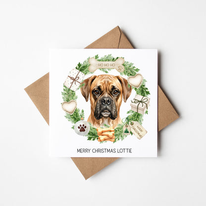 Personalised Dog Christmas card, Boxer custom pet name xmas card with envelope