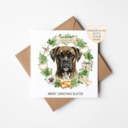 Personalised Dog Christmas card, Boxer custom pet name xmas card with envelope