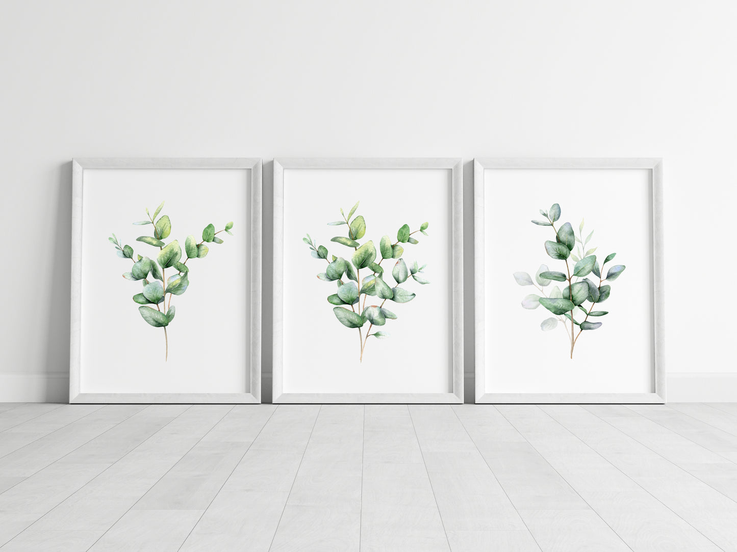 Set of 3 eucalyptus plant bouquet individual greenery home, bedroom, bathroom relaxing unframed wall art poster prints