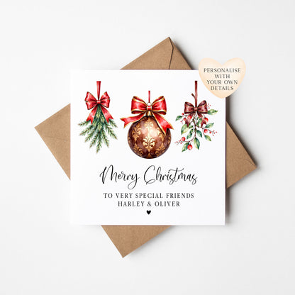 Christmas Card, Couples, friends festive baubles personalised card with envelope