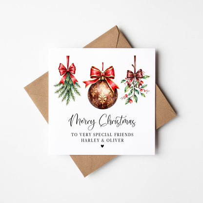 Christmas Card, Couples, friends festive baubles personalised card with envelope