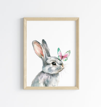 Spring Easter Bunny rabbit & butterfly pink and green animal seasonal spring home bedroom unframed wall art poster print