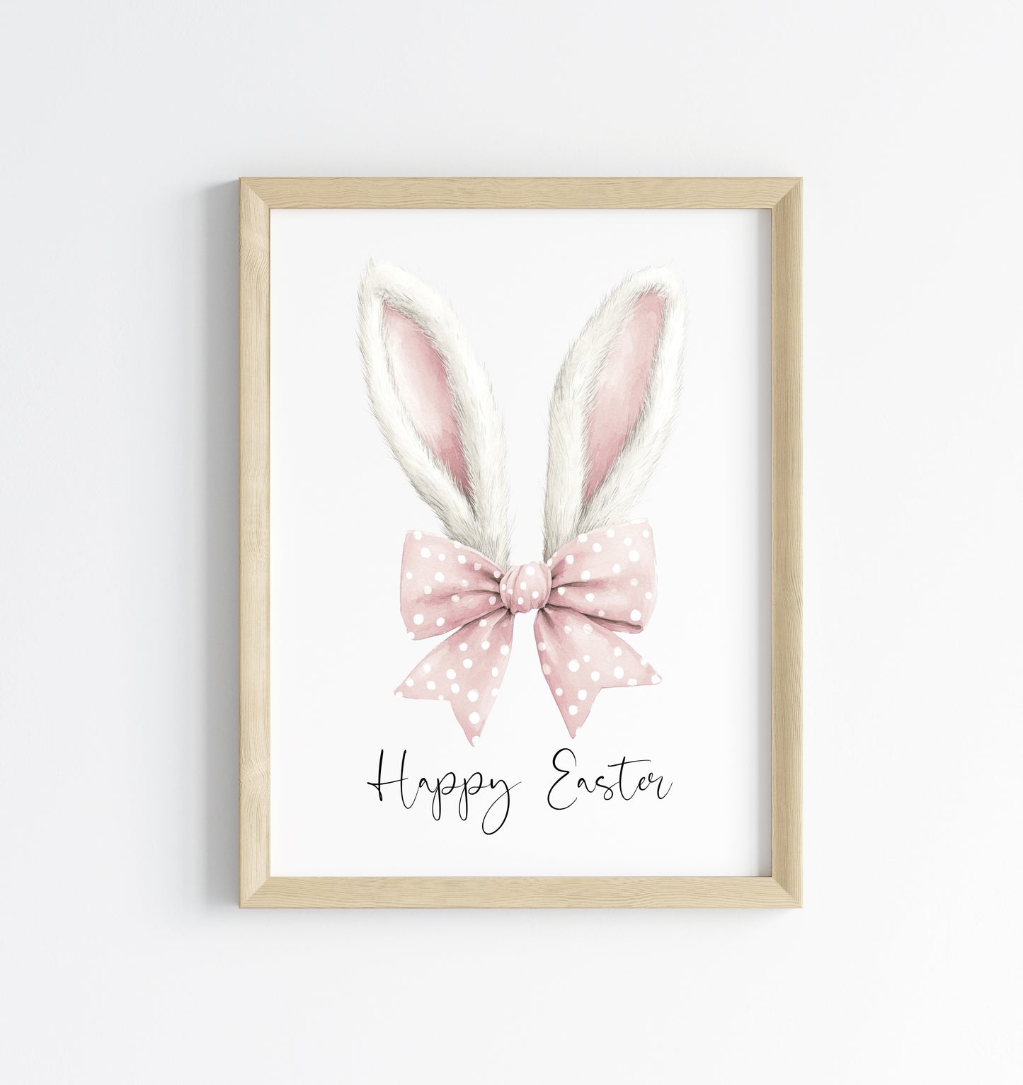 Happy Easter, Easter print, Easter bunny ears white & pink stripey cute bunny unframed wall art poster print