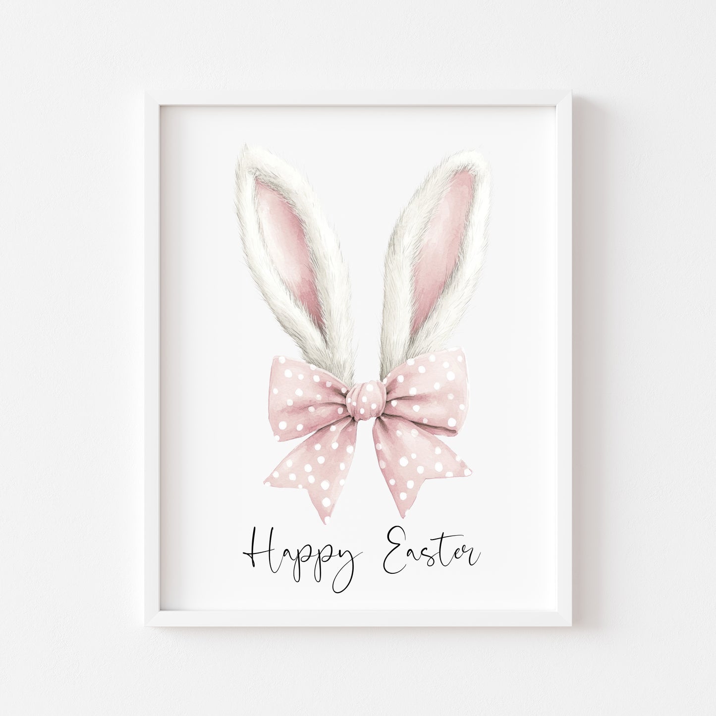 Happy Easter, Easter print, Easter bunny ears white & pink stripey cute bunny unframed wall art poster print