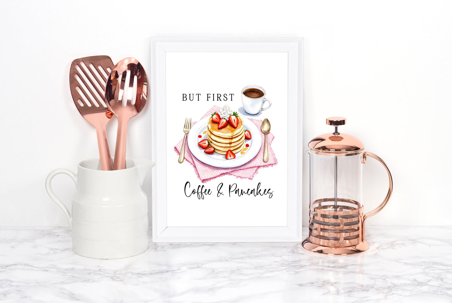 But first Coffee & Pancakes watercolour Kitchen Wall Art (unframed)