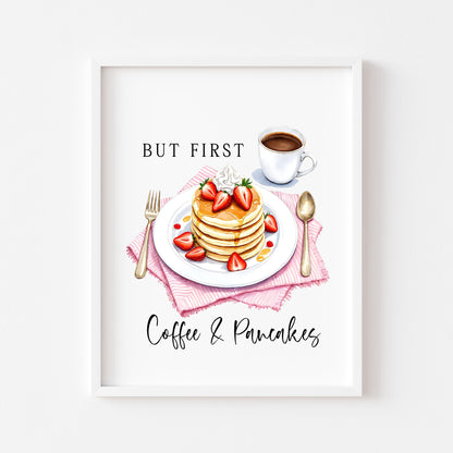 But first Coffee & Pancakes watercolour Kitchen Wall Art (unframed)