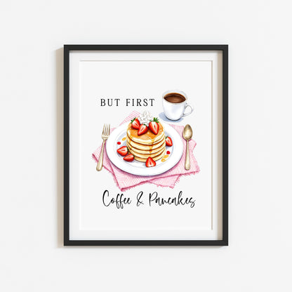 But first Coffee & Pancakes watercolour Kitchen Wall Art (unframed)