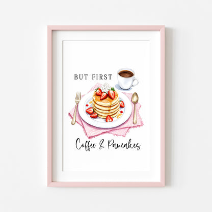 But first Coffee & Pancakes watercolour Kitchen Wall Art (unframed)