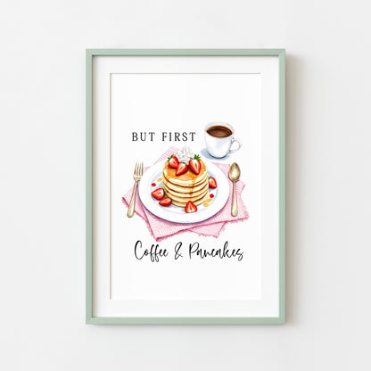 But first Coffee & Pancakes watercolour Kitchen Wall Art (unframed)
