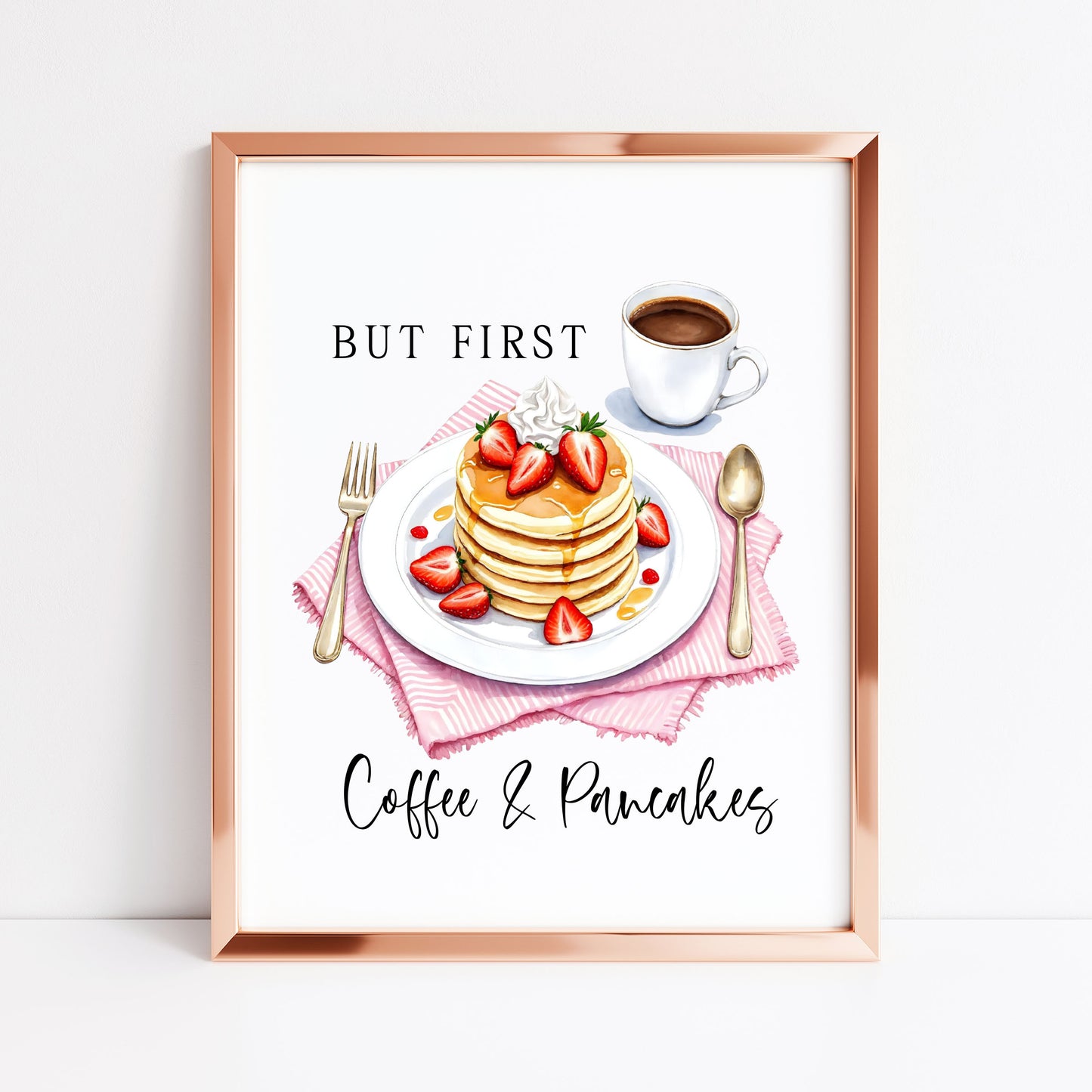 But first Coffee & Pancakes watercolour Kitchen Wall Art (unframed)