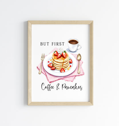 But first Coffee & Pancakes watercolour Kitchen Wall Art (unframed)