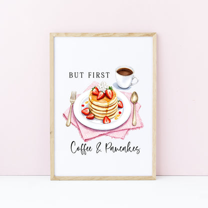 But first Coffee & Pancakes watercolour Kitchen Wall Art (unframed)