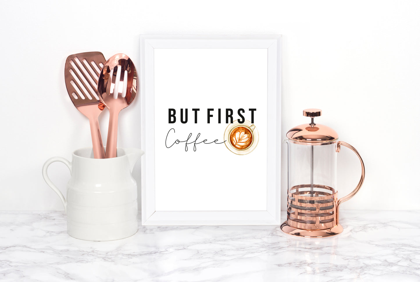 But first coffee, watercolour coffee illustration kitchen office unframed wall art poster print