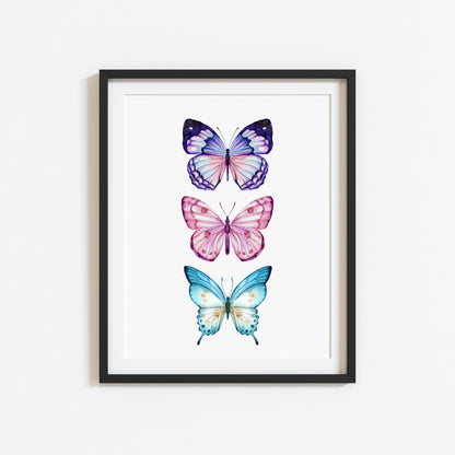 Butterfly print, Butterfly trio watercolour of butterflies illustration unframed wall art poster print