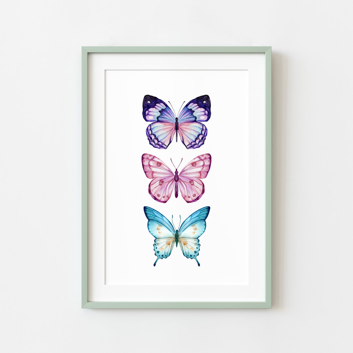 Butterfly print, Butterfly trio watercolour of butterflies illustration unframed wall art poster print