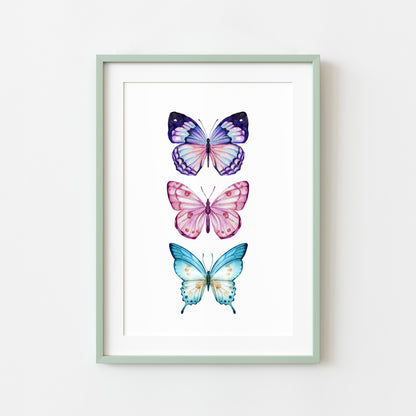 Butterfly print, Butterfly trio watercolour of butterflies illustration unframed wall art poster print