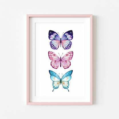 Butterfly print, Butterfly trio watercolour of butterflies illustration unframed wall art poster print