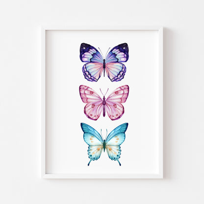 Butterfly print, Butterfly trio watercolour of butterflies illustration unframed wall art poster print