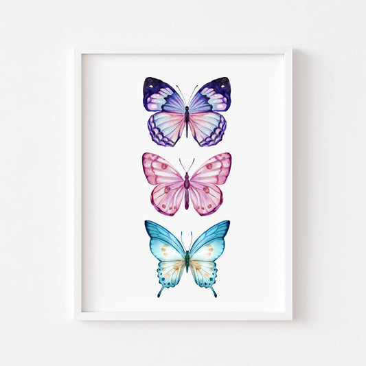 Butterfly print, Butterfly trio watercolour of butterflies illustration unframed wall art poster print