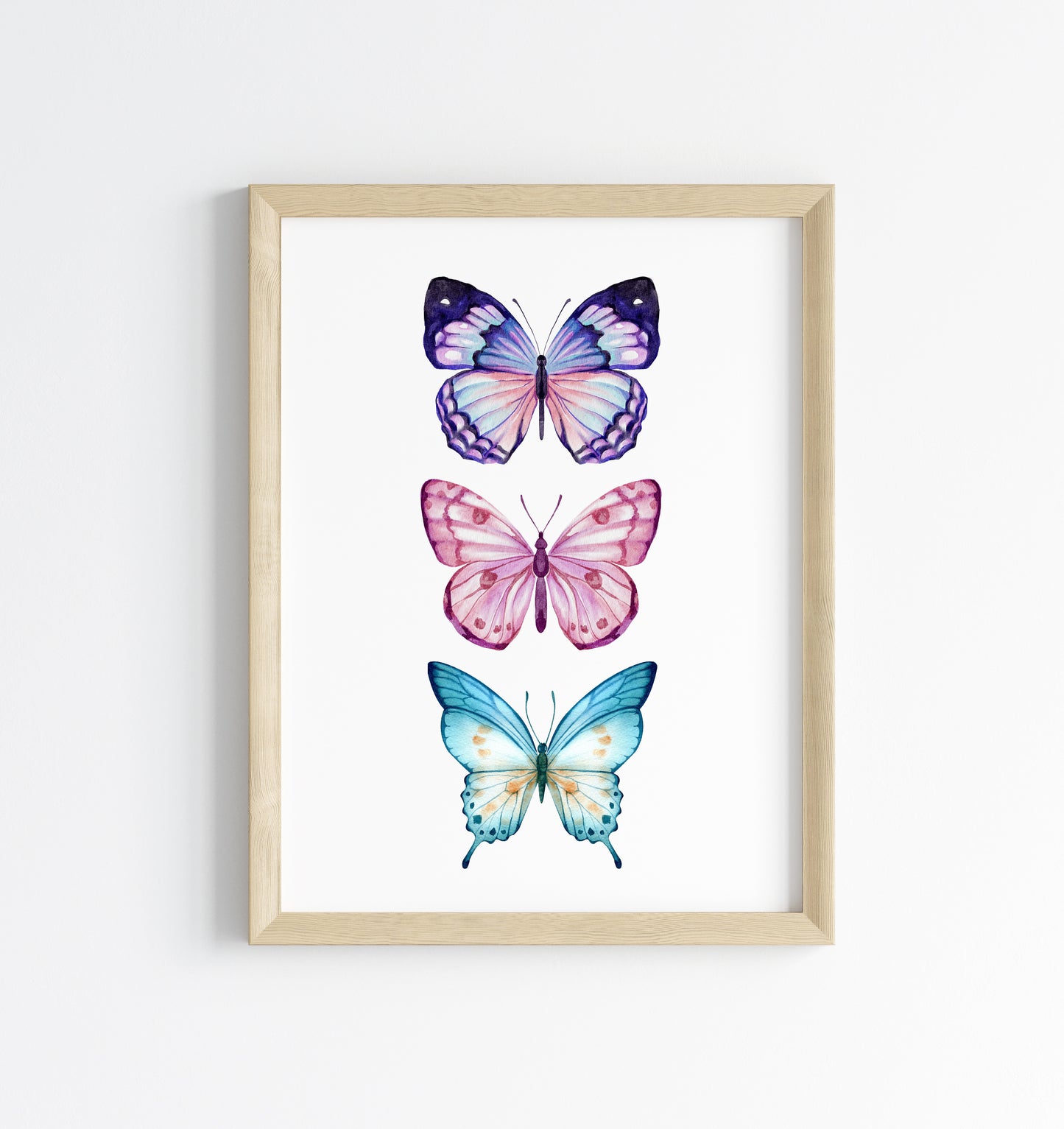 Butterfly print, Butterfly trio watercolour of butterflies illustration unframed wall art poster print