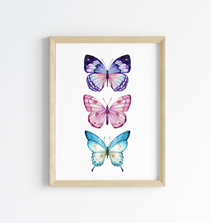 Butterfly print, Butterfly trio watercolour of butterflies illustration unframed wall art poster print