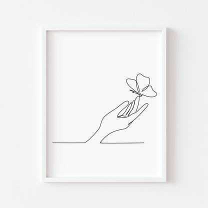 Butterfly hand line drawing Print Bedroom Poster unframed wall art
