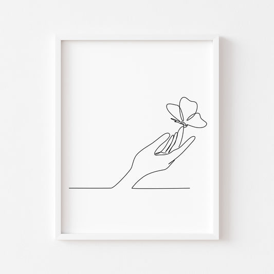 Butterfly hand line drawing Print Bedroom Poster unframed wall art