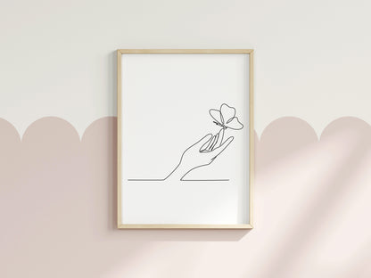 Butterfly hand line drawing Print Bedroom Poster unframed wall art