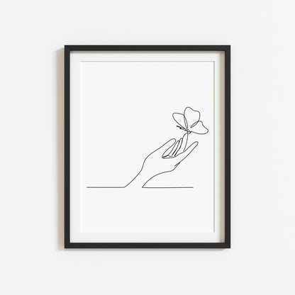 Butterfly hand line drawing Print Bedroom Poster unframed wall art