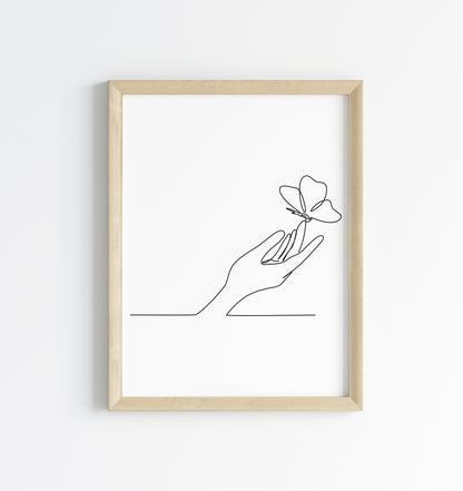 Butterfly hand line drawing Print Bedroom Poster unframed wall art