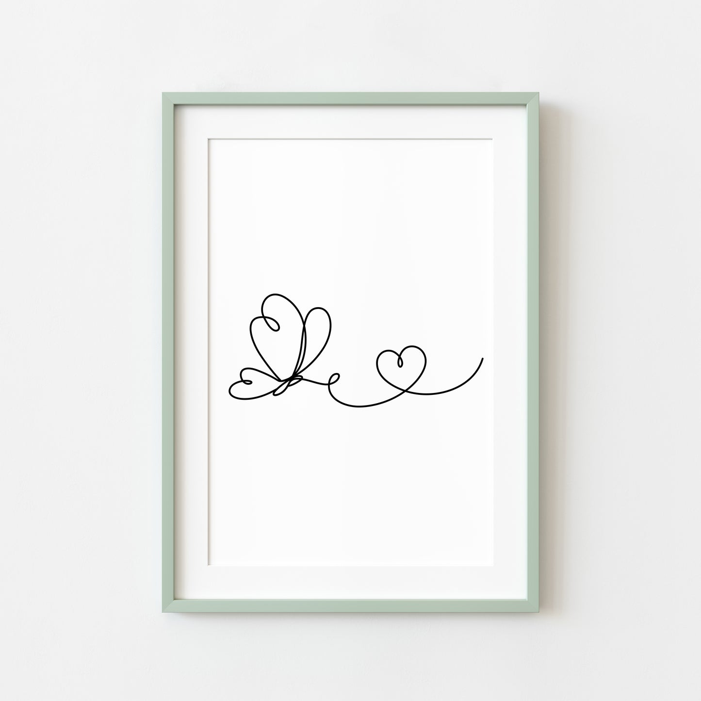 Butterfly heart line drawing Print Bedroom Poster unframed wall art