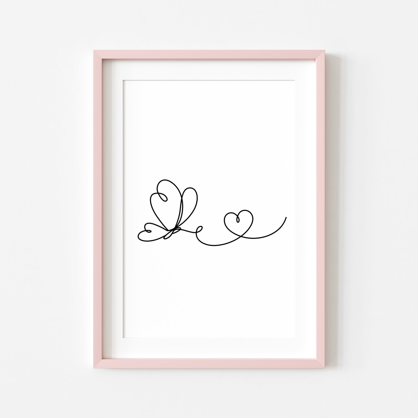 Butterfly heart line drawing Print Bedroom Poster unframed wall art