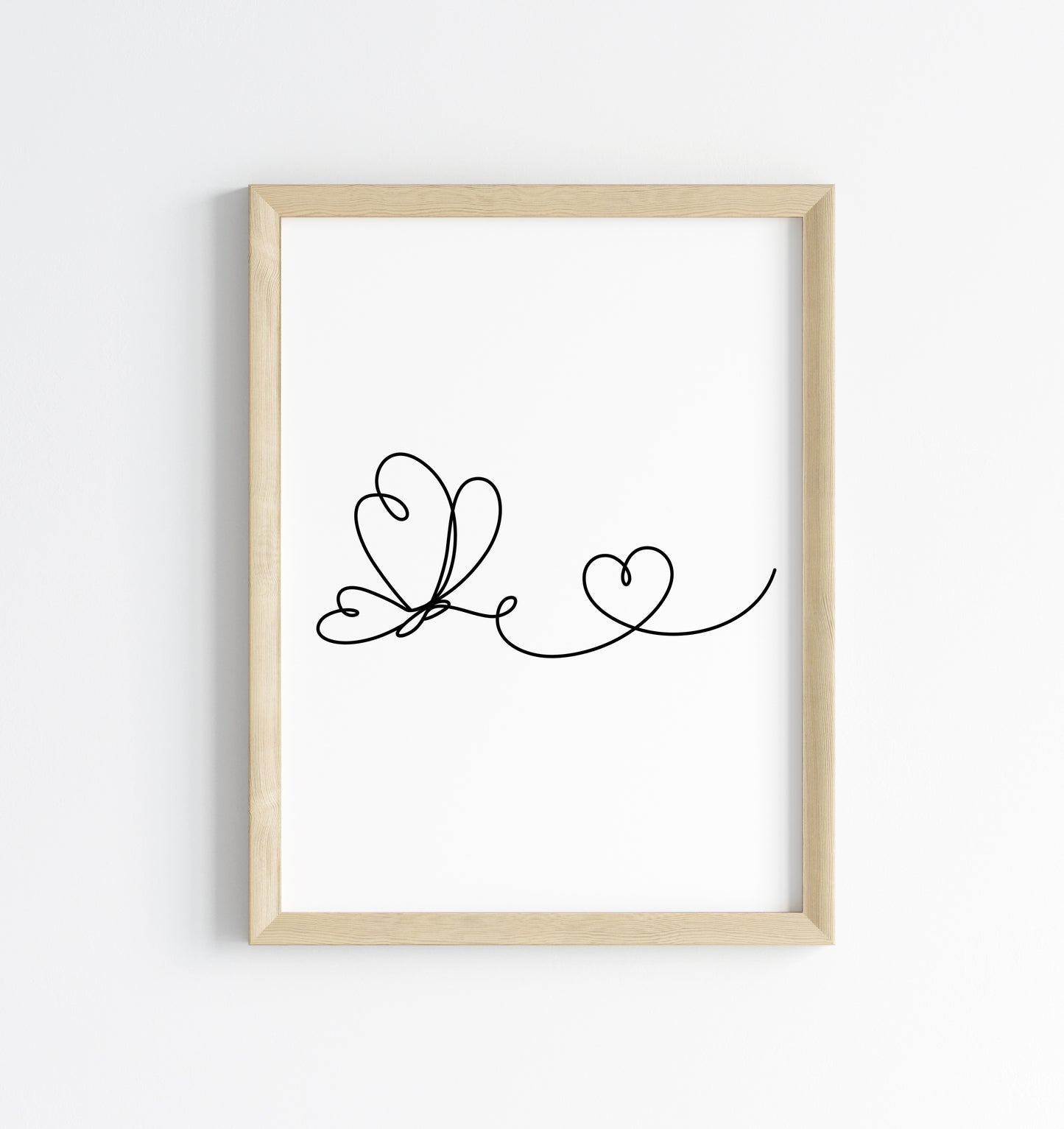 Butterfly heart line drawing Print Bedroom Poster unframed wall art