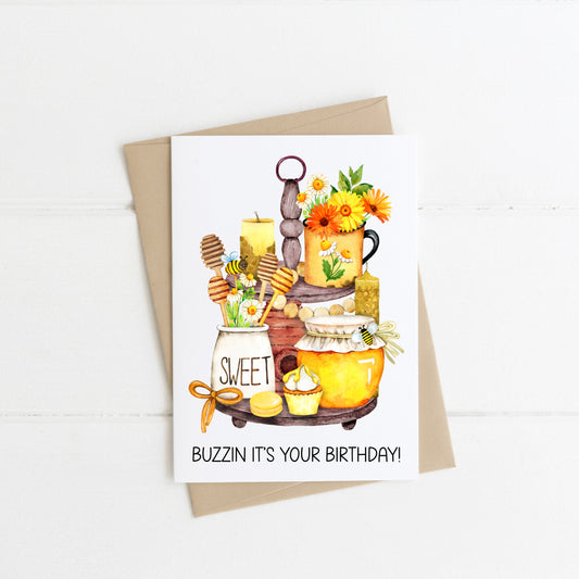 Happy birthday Bee card Buzzing it's your birthday cute bee themed home friends birthday card with envelope, bumble bee birthday card, bees