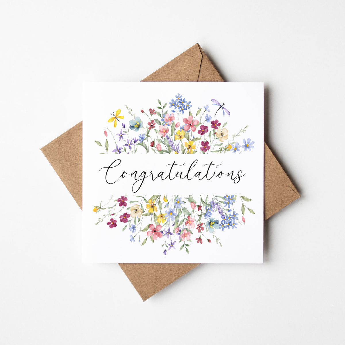 Floral Congratulations Card Wildflower Butterfly Dragonfly Greeting Card