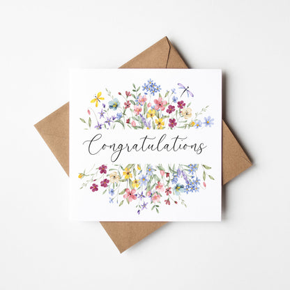 Floral Congratulations Card Wildflower Butterfly Dragonfly Greeting Card