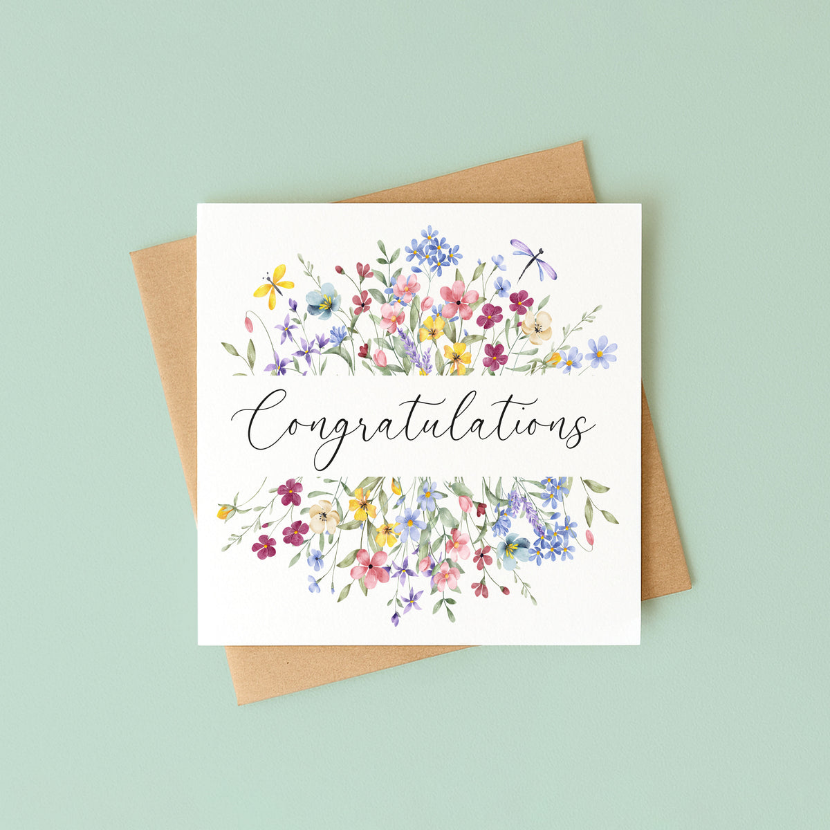 Floral Congratulations Card Wildflower Butterfly Dragonfly Greeting Card