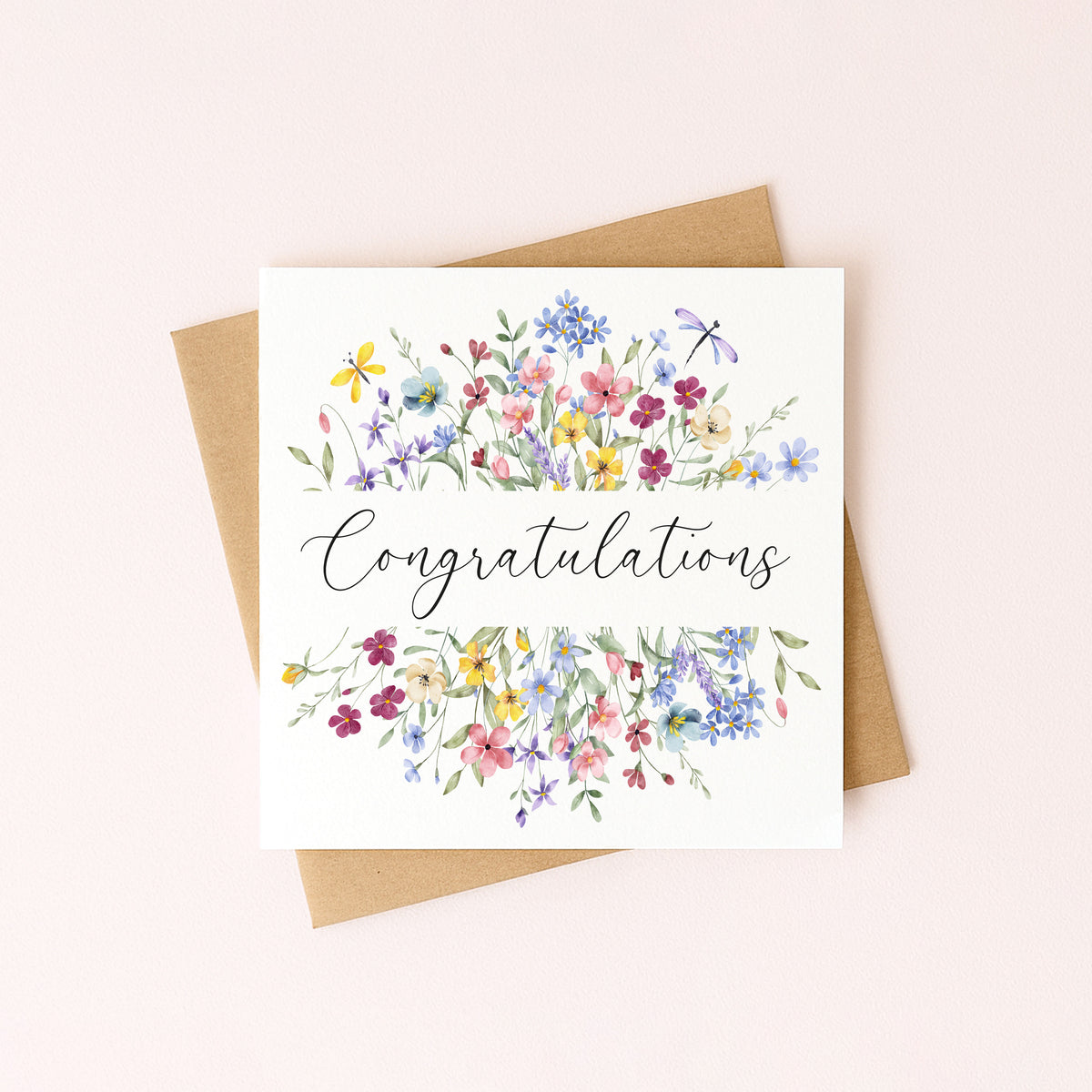 Floral Congratulations Card Wildflower Butterfly Dragonfly Greeting Card