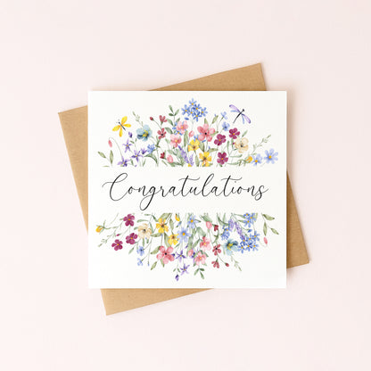 Floral Congratulations Card Wildflower Butterfly Dragonfly Greeting Card